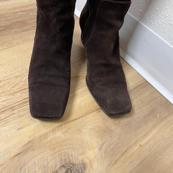 YSL Tall Suede Boots Square Toe Chocolate Brown Size 8.5 - Picture 6 of 13